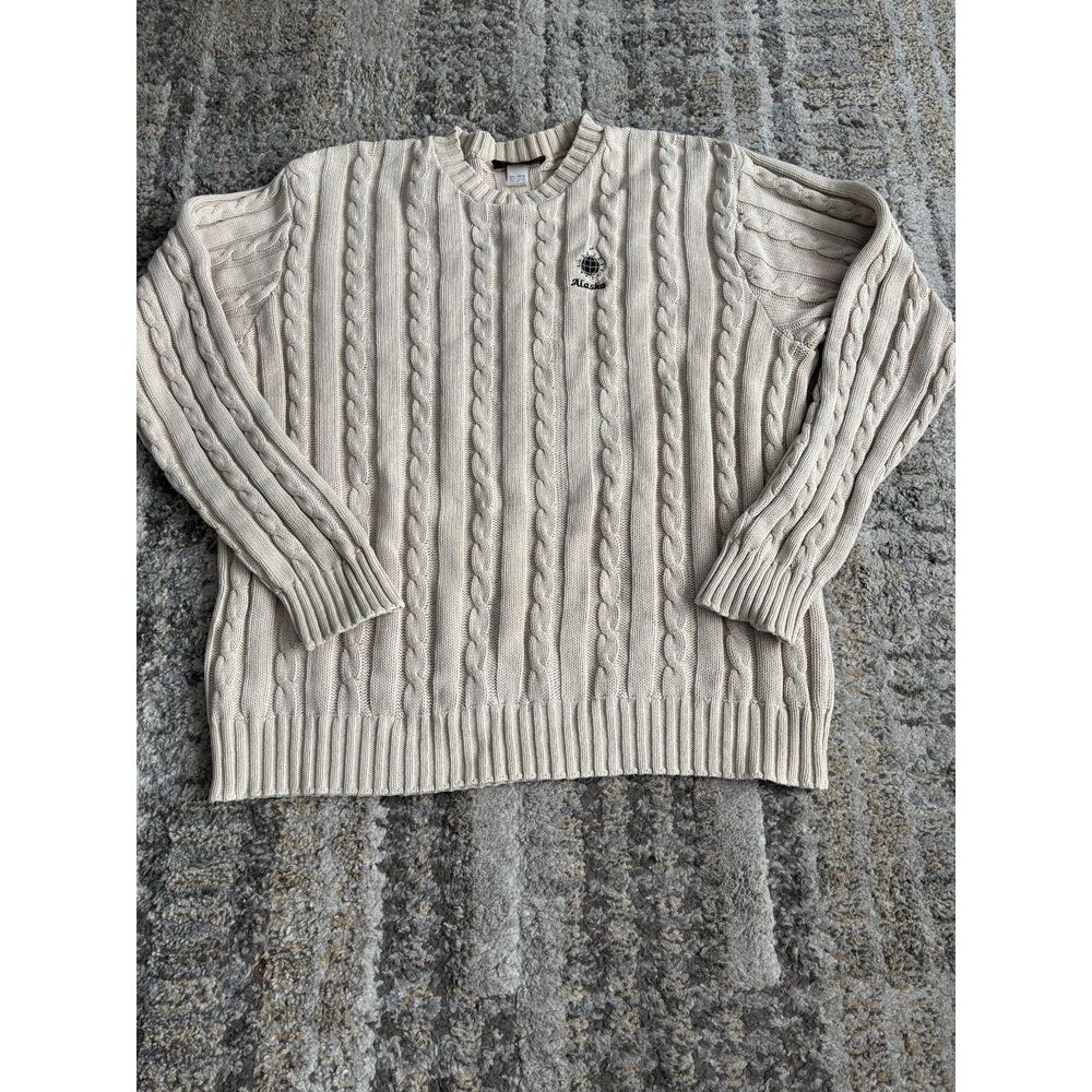 VTG Andrew Rohan beige men's cable knit cotton sweater large